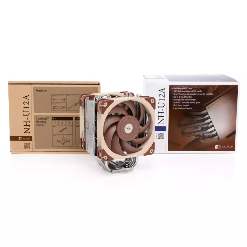 CPU aušintuvas Noctua NH-U12A 120 mm, dviejų ventiliatorių, varinis pagrindas, aliumininis radiatorius, PWM, daugeliui Intel/AMD lizdų