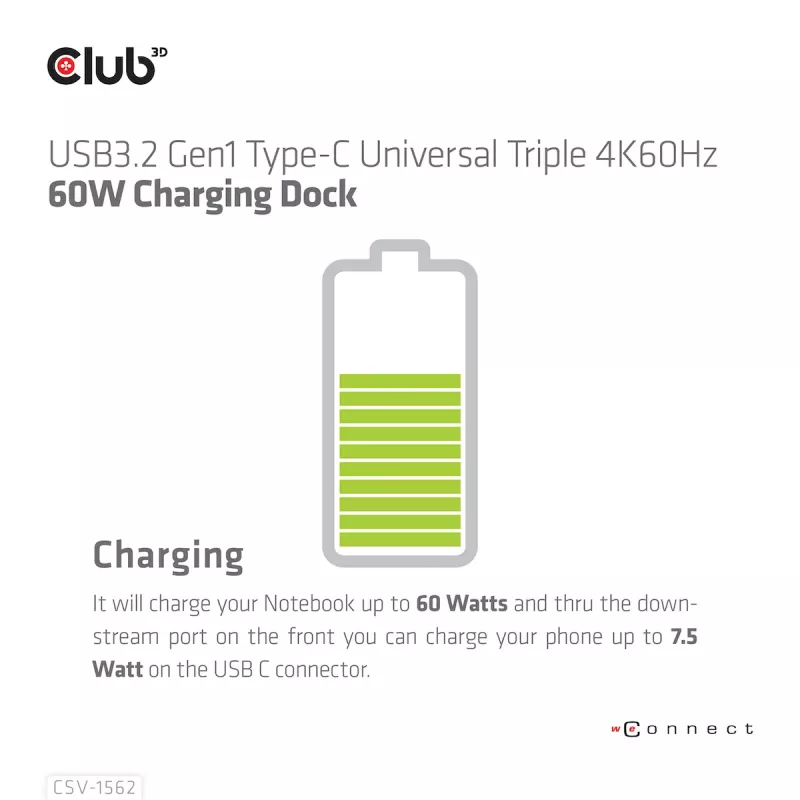 CLUB3D CSV-1562 USB-C 3.2 Gen1 universali dokų stotelė su 3x 4K30Hz ir įkrovimu