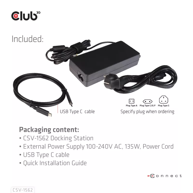 CLUB3D CSV-1562 USB-C 3.2 Gen1 universali dokų stotelė su 3x 4K30Hz ir įkrovimu