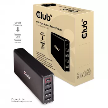 CLUB3D USB A ir C kroviklis, 5 prievadai, iki 111 W