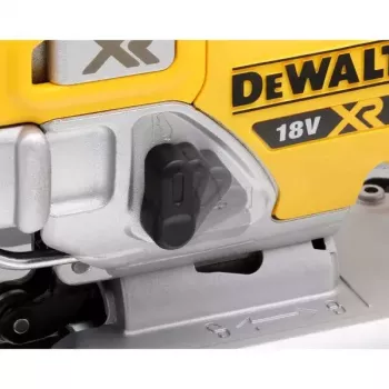 Pjūklas dėlionės DeWALT DCS334NT-XJ belaidis 18V, eiga 2,6 cm, pjovimo gylis medienoje 135 mm, kampas 0–45°, viršutinė rankena, minkšta rankena
