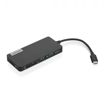 Docking stotelė Lenovo GX90T77924 – USB-C centras su HDMI 1.4, 2×USB-A 3.2 Gen1, USB 2.0, microSD kortelių skaitytuvu, pilka