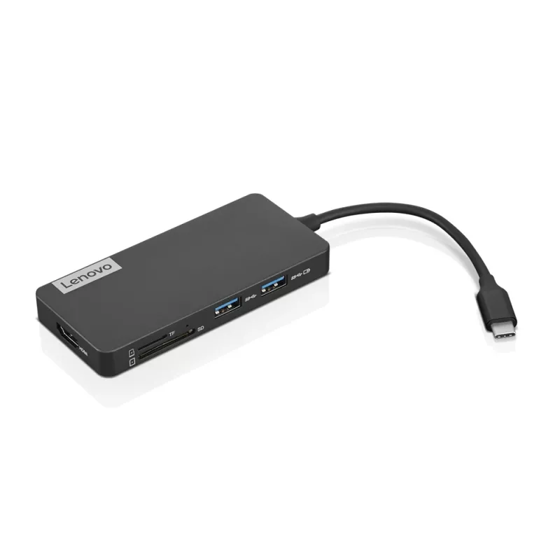 Docking stotelė Lenovo GX90T77924 – USB-C centras su HDMI 1.4, 2×USB-A 3.2 Gen1, USB 2.0, microSD kortelių skaitytuvu, pilka