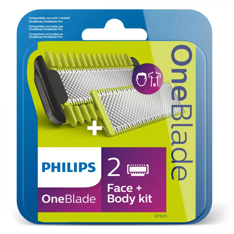 Atsarginiai peiliukai Philips Norelco OneBlade QP620/50, 2 vnt., juodi