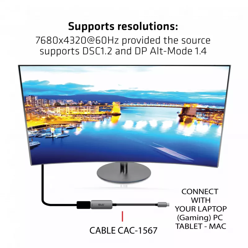 CLUB3D USB Type C į DisplayPort 1.4 8K60Hz HBR3 aktyvus adapteris