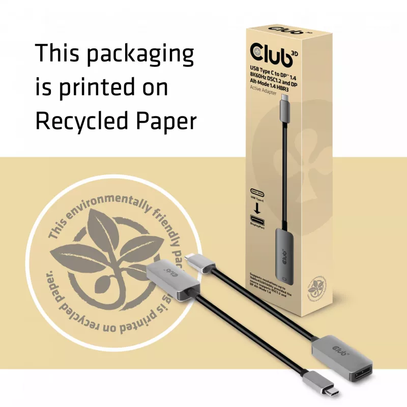 CLUB3D USB Type C į DisplayPort 1.4 8K60Hz HBR3 aktyvus adapteris