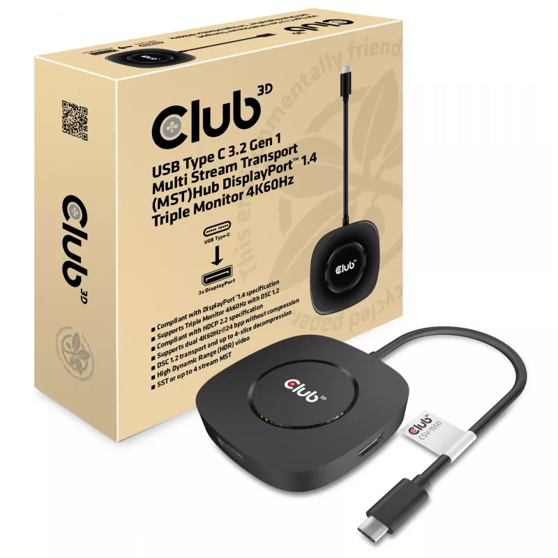 CLUB3D USB Type C 3.2 Gen 1 MST Hub DisplayPort 1.4 – trijų monitorių adapteris