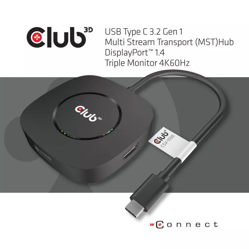 CLUB3D USB Type C 3.2 Gen 1 MST Hub DisplayPort 1.4 – trijų monitorių adapteris