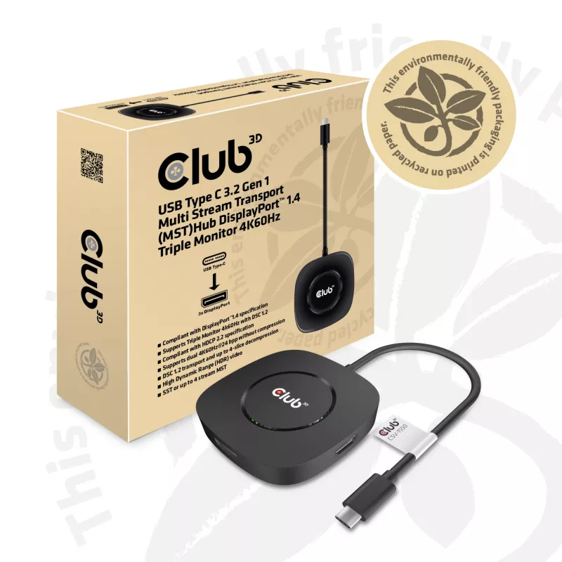 CLUB3D USB Type C 3.2 Gen 1 MST Hub DisplayPort 1.4 – trijų monitorių adapteris