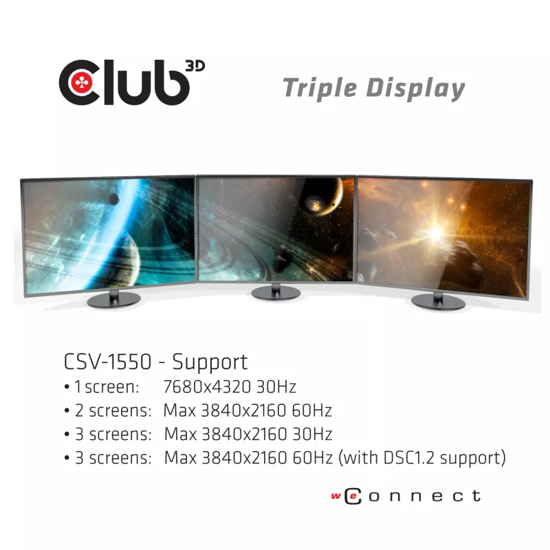 CLUB3D USB Type C 3.2 Gen 1 MST Hub DisplayPort 1.4 – trijų monitorių adapteris