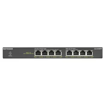 NETGEAR GS308PP nevaldomas Gigabit Ethernet (10/100/1000) jungiklis su PoE, juodas