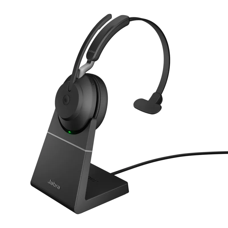 Jabra Evolve2 65 USB-A Black MS Chrg Stand Mono – belaidė ausinė su įkrovimo stovu, Mono, Microsoft Teams