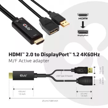 CLUB3D CAC-1331 aktyvus HDMI į DisplayPort adapteris 0,25 m juodas