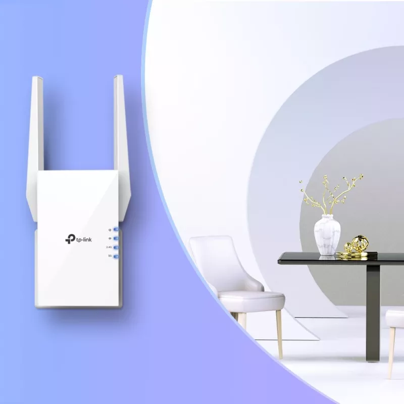 TP-Link RE505X belaidžio tinklo stiprintuvas, Wi-Fi 6, AX1500, dual-band, Gigabit Ethernet, baltas