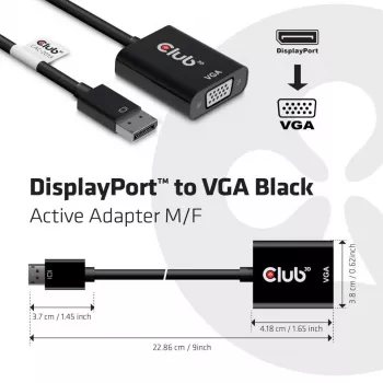 CLUB3D DisplayPort™ į VGA juodas aktyvus adapteris (kištukas / lizdas)