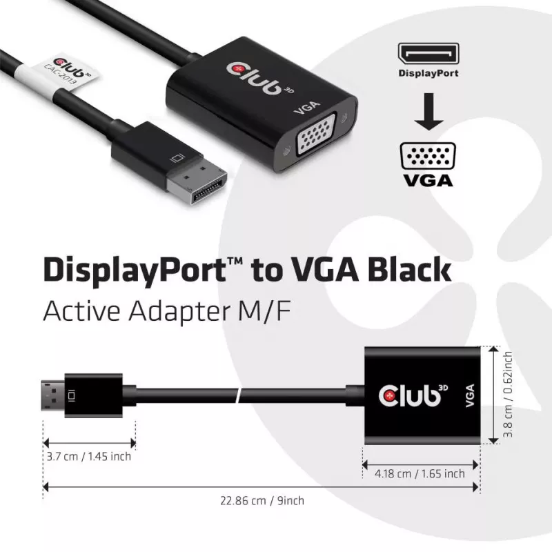 CLUB3D DisplayPort™ į VGA juodas aktyvus adapteris (kištukas / lizdas)