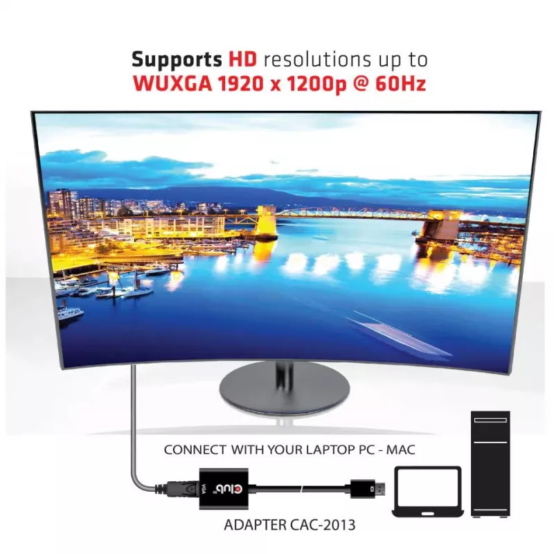 CLUB3D DisplayPort™ į VGA juodas aktyvus adapteris (kištukas / lizdas)