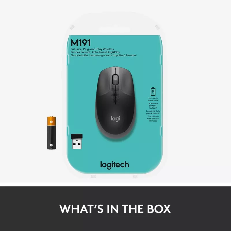 LOGITECH M190 Pilno dydžio belaidė pelė anglies pilka