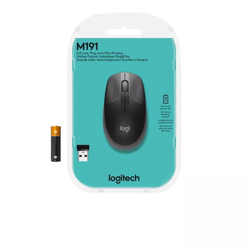 LOGITECH M190 Pilno dydžio belaidė pelė anglies pilka