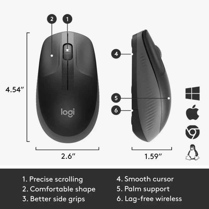 LOGITECH M190 Pilno dydžio belaidė pelė anglies pilka