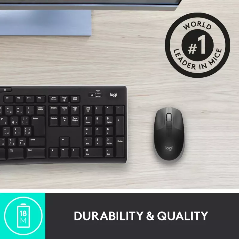 LOGITECH M190 pilno dydžio belaidė pelė vidutinė pilka