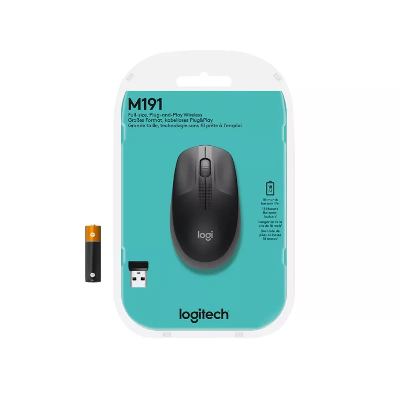 LOGITECH M190 pilno dydžio belaidė pelė vidutinė pilka