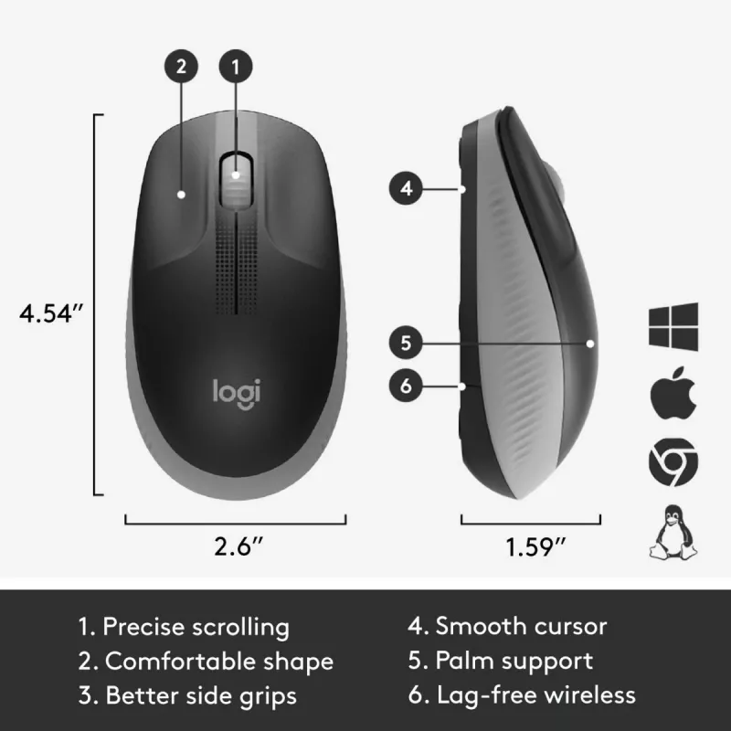 LOGITECH M190 pilno dydžio belaidė pelė vidutinė pilka