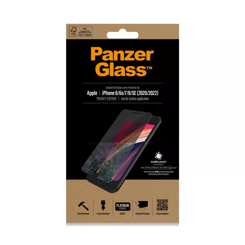 PanzerGlass ® Privatumo apsauginis stiklas iPhone SE (2020/2022) | 8 | 7 | 6 | 6s | Standard Fit