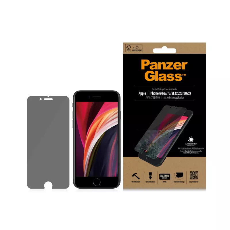 PanzerGlass ® Privatumo apsauginis stiklas iPhone SE (2020/2022) | 8 | 7 | 6 | 6s | Standard Fit