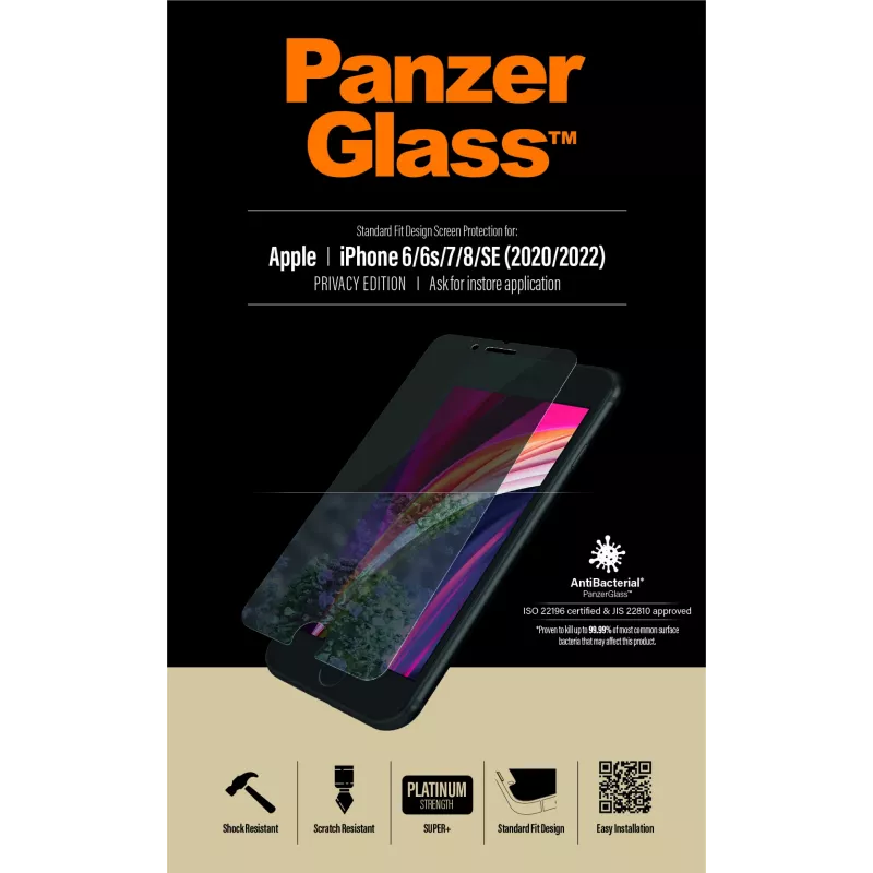 PanzerGlass ® Privatumo apsauginis stiklas iPhone SE (2020/2022) | 8 | 7 | 6 | 6s | Standard Fit