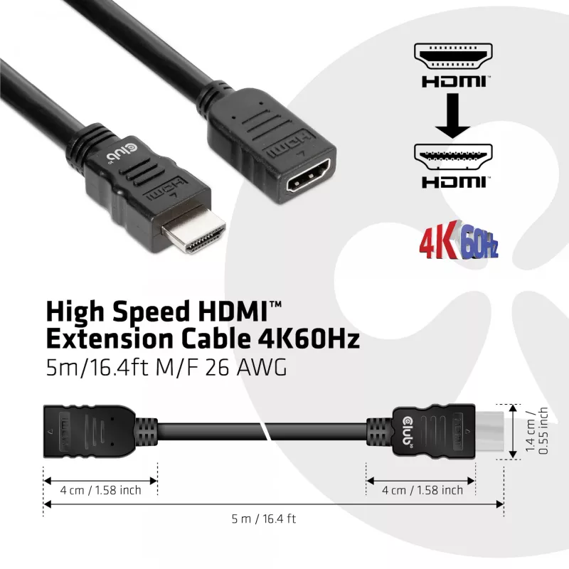 CLUB3D HDMI ilginimo laidas 4K60Hz M/F 5m