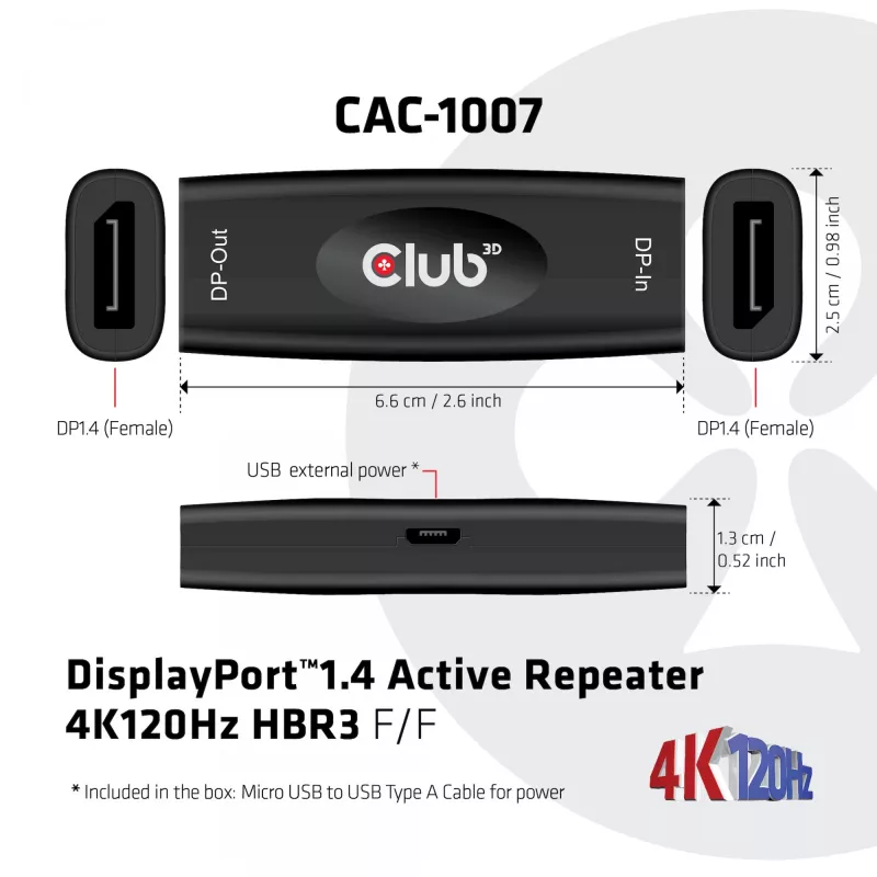 DisplayPort aktyvus kartotuvas CLUB3D CAC-1007 4K120Hz HBR3