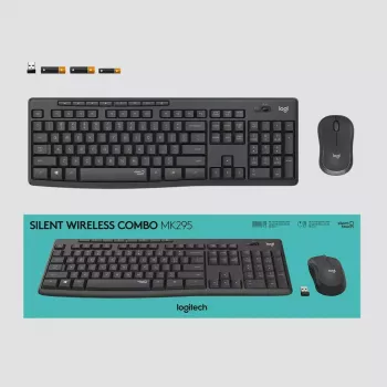 Belaidis klaviatūros ir pelės rinkinys Logitech MK295 Silent Touch, RF, QWERTY JAV tarptautinis, juodas