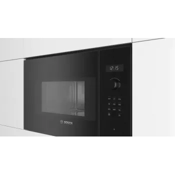 Įmontuojama mikrobangų krosnelė Bosch Serie 6 BFL524MB0 — 800 W, 20 L, grilis, liečiamas ir sukamas valdymas, juoda