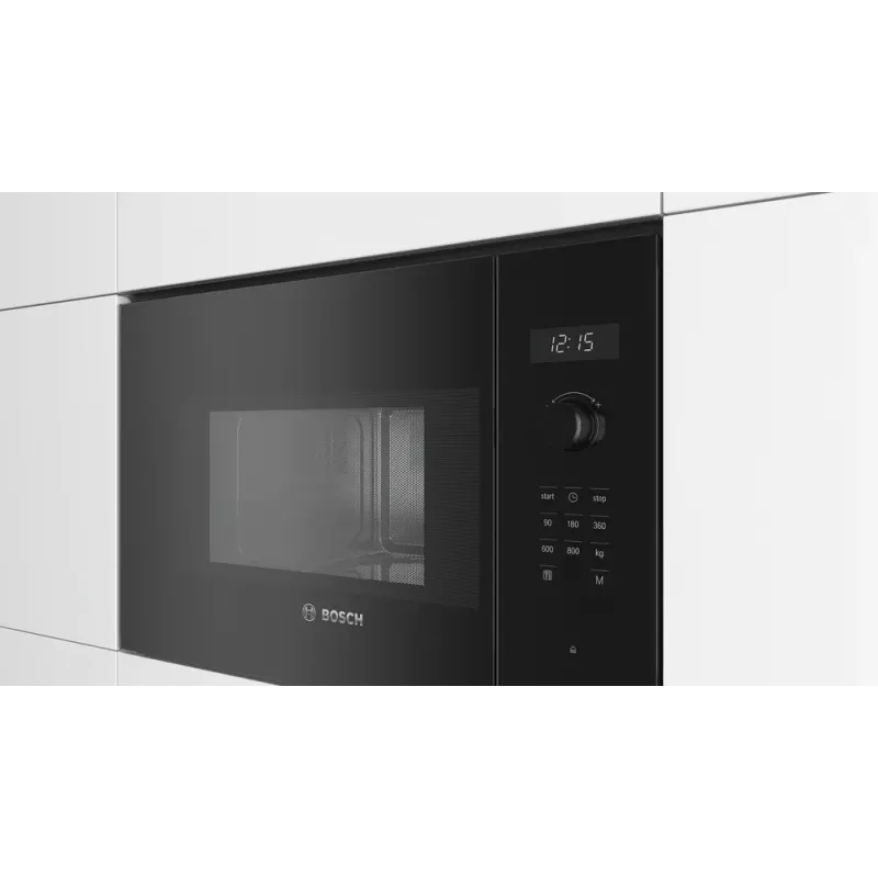 Įmontuojama mikrobangų krosnelė Bosch Serie 6 BFL524MB0 — 800 W, 20 L, grilis, liečiamas ir sukamas valdymas, juoda
