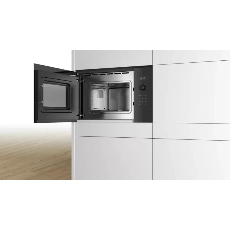 Įmontuojama mikrobangų krosnelė Bosch Serie 6 BFL524MB0 — 800 W, 20 L, grilis, liečiamas ir sukamas valdymas, juoda