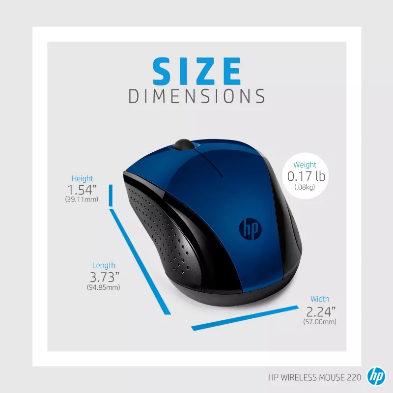 HP belaidė pelė 220 (Lumiere Blue), ambidekstrinė, RF belaidė, mėlyna