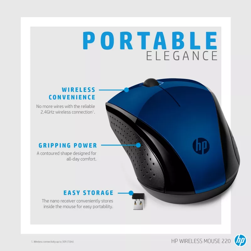 HP belaidė pelė 220 (Lumiere Blue), ambidekstrinė, RF belaidė, mėlyna