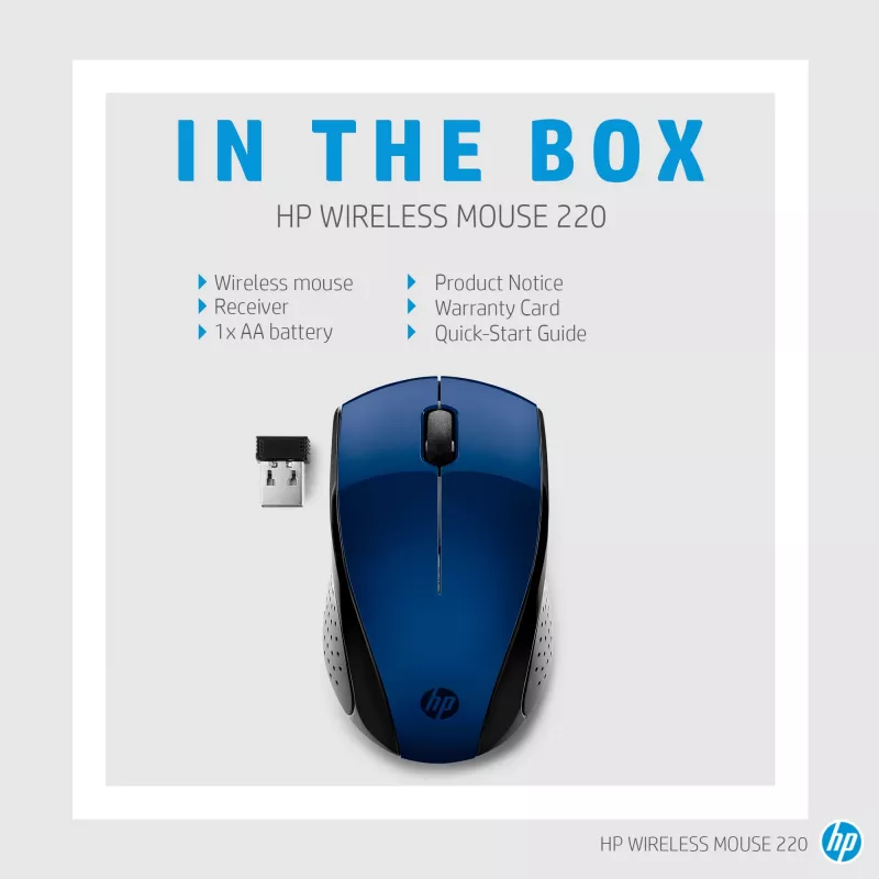 HP belaidė pelė 220 (Lumiere Blue), ambidekstrinė, RF belaidė, mėlyna