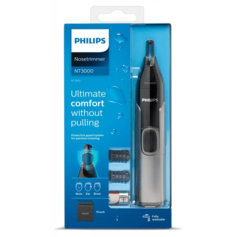 Philips 3000 serijos nosies, ausų ir antakių kirpimo mašinėlė NT3650/16, plaunama, su 2 šukomis