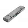 DIGITUS DA-70886 Kortelių skaitytuvas su USB-C ir USB 3.0 jungtimis, 1x SD, 1x MicroSD, 1x USB 3.0, pilka spalva