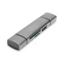DIGITUS DA-70886 Kortelių skaitytuvas su USB-C ir USB 3.0 jungtimis, 1x SD, 1x MicroSD, 1x USB 3.0, pilka spalva
