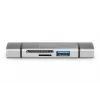 DIGITUS DA-70886 Kortelių skaitytuvas su USB-C ir USB 3.0 jungtimis, 1x SD, 1x MicroSD, 1x USB 3.0, pilka spalva