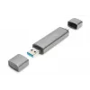 DIGITUS DA-70886 Kortelių skaitytuvas su USB-C ir USB 3.0 jungtimis, 1x SD, 1x MicroSD, 1x USB 3.0, pilka spalva