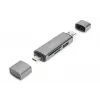 DIGITUS DA-70886 Kortelių skaitytuvas su USB-C ir USB 3.0 jungtimis, 1x SD, 1x MicroSD, 1x USB 3.0, pilka spalva