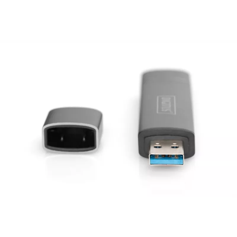 DIGITUS DA-70886 Kortelių skaitytuvas su USB-C ir USB 3.0 jungtimis, 1x SD, 1x MicroSD, 1x USB 3.0, pilka spalva