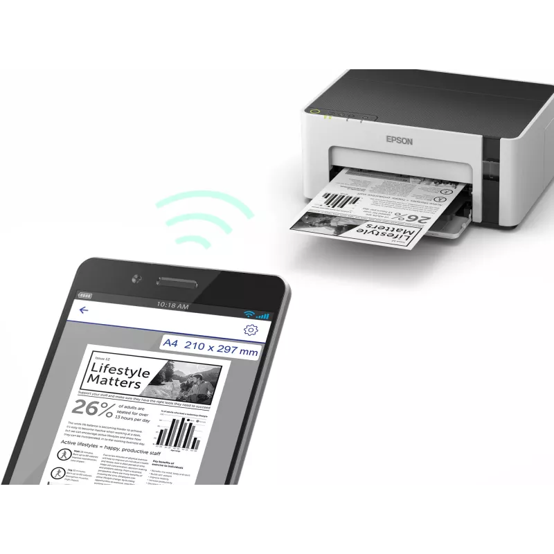 Spausdintuvas rašalinis Epson EcoTank ET-M1120 — nespalvotas, A4, 1440x720 DPI, Wi‑Fi, papildomas rašalo bakelis