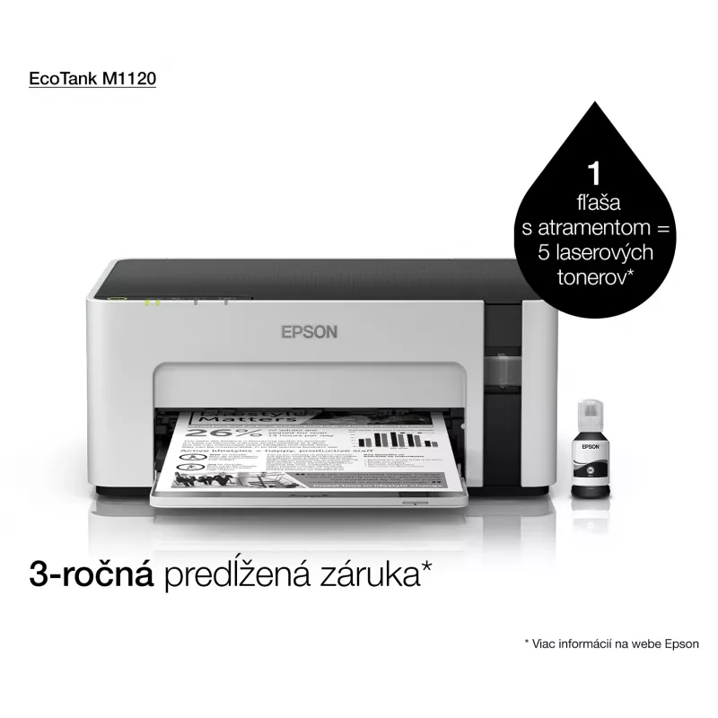 Spausdintuvas rašalinis Epson EcoTank ET-M1120 — nespalvotas, A4, 1440x720 DPI, Wi‑Fi, papildomas rašalo bakelis