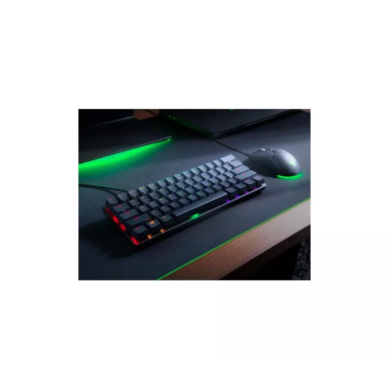 Mechaninė žaidimų klaviatūra Razer Huntsman Mini, 60%, QWERTY US International, optiniai jungikliai, USB, juoda