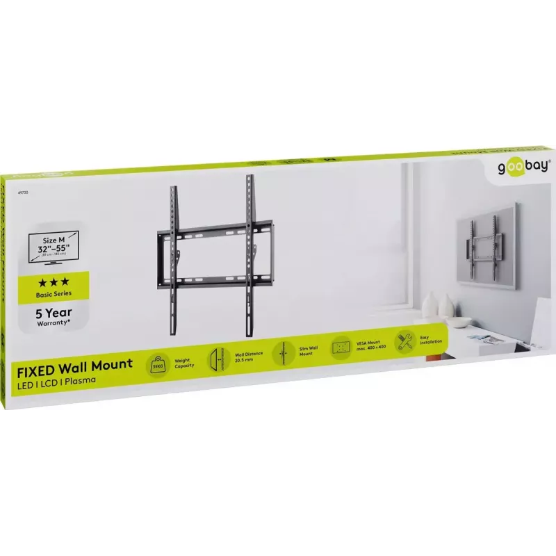 Goobay TV laikiklis sieninis Basic FIXED (M) 35 kg 32-55 col. VESA 200-400 mm